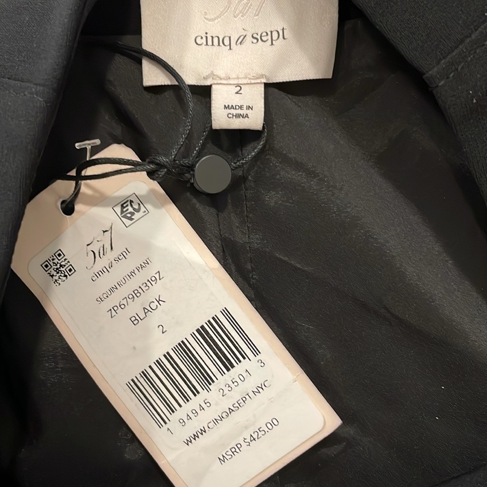 Cinq a Sept Sequin Ruthy Pleated Tuxedo Wide Leg Trouser Pant Sz 2 $425 - Picture 5 of 9
